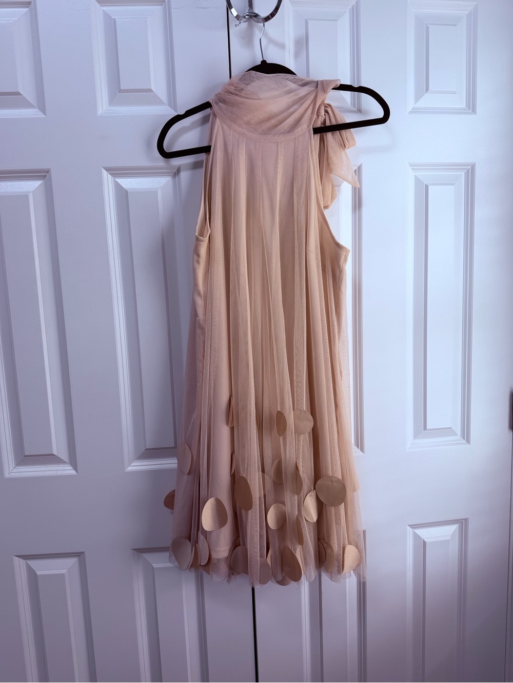 Ryu Sleeveless Tulle Midi Dress in Blush Beige with Sequin Discs